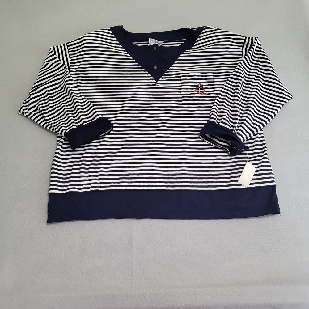 VTG Long Sleeve Striped Nautical Shirt Embroidered Anchor Women's 44/24W NOS